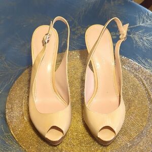 Enzo Angiolini Beige Peep-Toe Slingback Heels